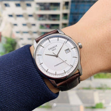 Load image into Gallery viewer, Tissot T-Classic Powermatic 80 Silver Dial Brown Leather Strap Watch For Men - T122.407.16.031.00