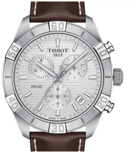 Load image into Gallery viewer, Tissot PR 100 Sport Quartz Chronograph Silver Dial Brown Leather Strap Watch For Men - T101.617.16.031.00
