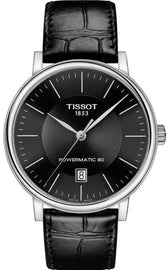 Tissot Carson Premium Powermatic 80 Black Dial Black Leather Strap Watch For Men - T122.407.16.051.00