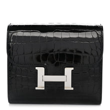 Load image into Gallery viewer, Shiny Alligator Constance Short Wallet Black