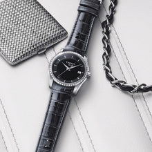 Load image into Gallery viewer, Tissot T Trend Couturier Diamonds Black Dial Black Leather Strap Watch for Women - T035.210.66.051.00