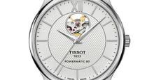 Load image into Gallery viewer, Tissot T Classic Tradition Powermatic 80 Open Heart Silver Dial Brown Leather Strap Watch for Men - T063.907.16.038.00