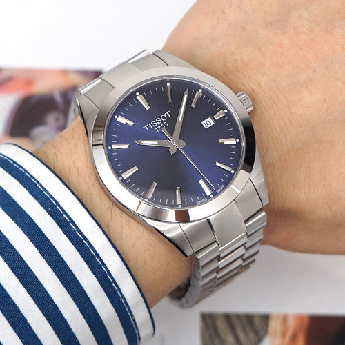Tissot Gentleman Blue Dial Silver Steel Strap Watch For Men - T127.410.11.041.00