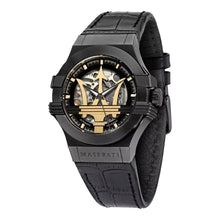 Load image into Gallery viewer, Maserati Potenza Automatic Black Dial Black Leather Strap Watch For Men - R8821108036