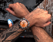 Load image into Gallery viewer, Seiko 5 Sports Automatic Orange Dial Silver Steel Strap Watch For Men - SRPD59K1