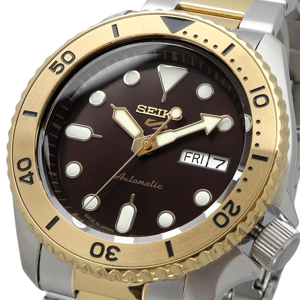 Seiko 5 Sports Automatic Brown Dial Two Tone Steel Strap Watch For Men - SRPK24