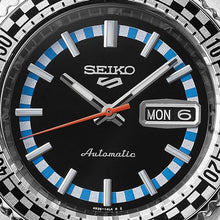 Load image into Gallery viewer, Seiko 5 Sports Checker Flag Special Edition Black Dial Silver Steel Strap Watch For Men - SRPK67K1
