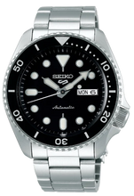Load image into Gallery viewer, Seiko 5 Sports Automatic Day Date Black Dial Silver Steel Strap Watch for Men - SRPD55K1