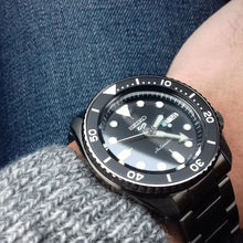 Load image into Gallery viewer, Seiko 5 Sports Automatic Black Dial Black Steel Strap Watch For Men - SRPD65K1