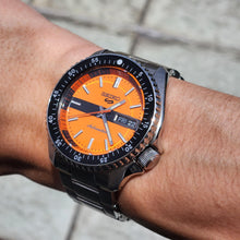 Load image into Gallery viewer, Seiko 5 Sports Double Hurricane Retro Orange Dial Silver Steel Strap Watch For Men - SRPK11K1