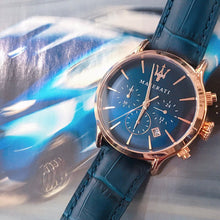 Load image into Gallery viewer, Maserati Epoca Blue Dial Leather Blue Strap Watch For Men - R8871618007