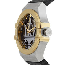 Load image into Gallery viewer, Maserati Potenza Automatic Skeleton Grey Dial Black Leather Strap Watch For Men - R8821108037