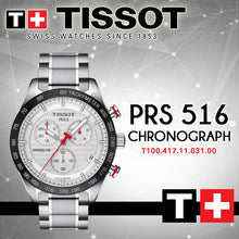 Load image into Gallery viewer, Tissot T Sport PRS 516 Chronograph White Dial Silver Steel Strap Watch For Men - T100.417.11.031.00