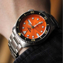 Load image into Gallery viewer, Seiko 5 Sports Automatic Orange Dial Silver Steel Strap Watch For Men - SRPD59K1
