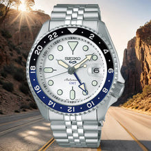 Load image into Gallery viewer, Seiko 5 Sports SKX GMT Automatic Sky Blue Dial Silver Steel Strap Watch For Men - SSK033K1