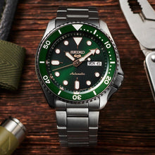 Load image into Gallery viewer, Seiko 5 Sports Automatic Analog Green Dial Silver Steel Strap Watch For Men - SRPD63K1