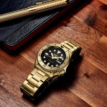 Load image into Gallery viewer, Seiko 5 Sports Automatic Black Dial Gold Steel Strap Watch For Men - SRPK18