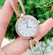 Load image into Gallery viewer, Bulova Crystal Collection Mother of Pearl Dial Gold Steel Strap Watch for Women - 98L225