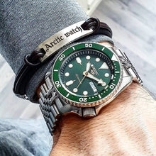 Load image into Gallery viewer, Seiko 5 Sports Automatic Analog Green Dial Silver Steel Strap Watch For Men - SRPD63K1