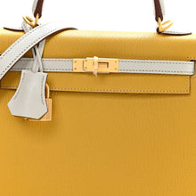 Load image into Gallery viewer, Chevre Mysore Horseshoe Kelly Sellier 25 Jaune Ambre Bleu Glacier