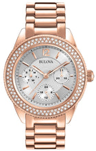 Load image into Gallery viewer, Bulova Crystal Silver Dial Rose Gold Steel Strap Watch for Women - 97N101