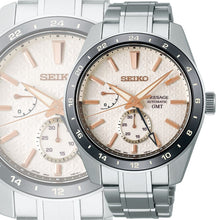 Load image into Gallery viewer, Seiko Presage Sharp Edged Series Automatic GMT Champagne Dial Silver Steel Strap Watch For Men - SPB273J1