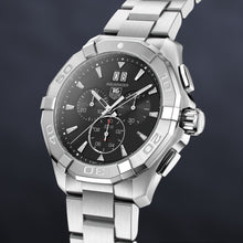 Load image into Gallery viewer, Tag Heuer Aquaracer Chronograph Black Dial Silver Steel Strap Watch for Men - CAY1110.BA0927