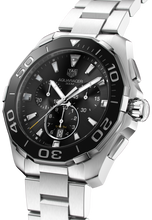 Load image into Gallery viewer, Tag Heuer Aquaracer Quartz Chronograph Black Dial Silver Steel Strap Watch for Men - CAY111A.BA0927