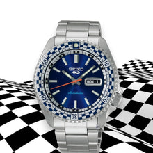 Load image into Gallery viewer, Seiko 5 Sports Petrol Blue Checker Flag Special Edition Blue Dial Silver Steel Strap Watch For Men - SRPK65K1