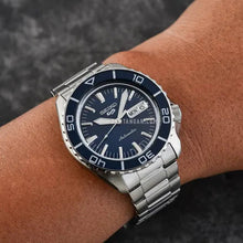 Load image into Gallery viewer, Seiko 5 Sports Automatic Blue Dial Silver Steel Strap Watch for Men - SRPK97K1