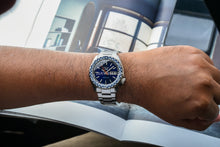 Load image into Gallery viewer, Seiko 5 Sports Petrol Blue Checker Flag Special Edition Blue Dial Silver Steel Strap Watch For Men - SRPK65K1