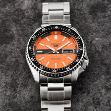 Load image into Gallery viewer, Seiko 5 Sports Double Hurricane Retro Orange Dial Silver Steel Strap Watch For Men - SRPK11K1