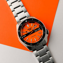 Load image into Gallery viewer, Seiko 5 Sports Double Hurricane Retro Orange Dial Silver Steel Strap Watch For Men - SRPK11K1