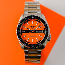 Load image into Gallery viewer, Seiko 5 Sports Double Hurricane Retro Orange Dial Silver Steel Strap Watch For Men - SRPK11K1