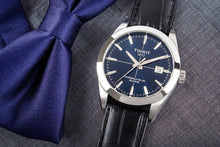 Load image into Gallery viewer, Tissot Gentleman Powermatic 80 Silicium Blue Dial Black Leather Strap Watch For Men - T127.407.16.041.01