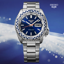 Load image into Gallery viewer, Seiko 5 Sports Petrol Blue Checker Flag Special Edition Blue Dial Silver Steel Strap Watch For Men - SRPK65K1