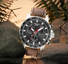 Load image into Gallery viewer, Tissot Supersport Chrono Black Dial Brown Leather Strap Watch for Men - T125.617.16.051.01