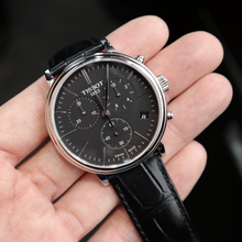 Load image into Gallery viewer, Tissot Carson Premium Chronograph Black Dial Black Leather Strap Watch For Men - T122.417.16.051.00