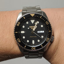 Load image into Gallery viewer, Seiko 5 Sports Automatic Black Dial Silver Steel Strap Watch For Men - SRPD57K1