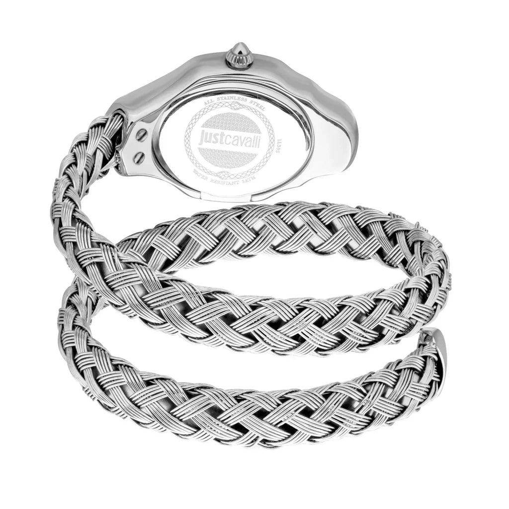 Just Cavalli Twined Mother of Pearl Dial Silver Steel Strap Watch for Women - JC1L305M0015
