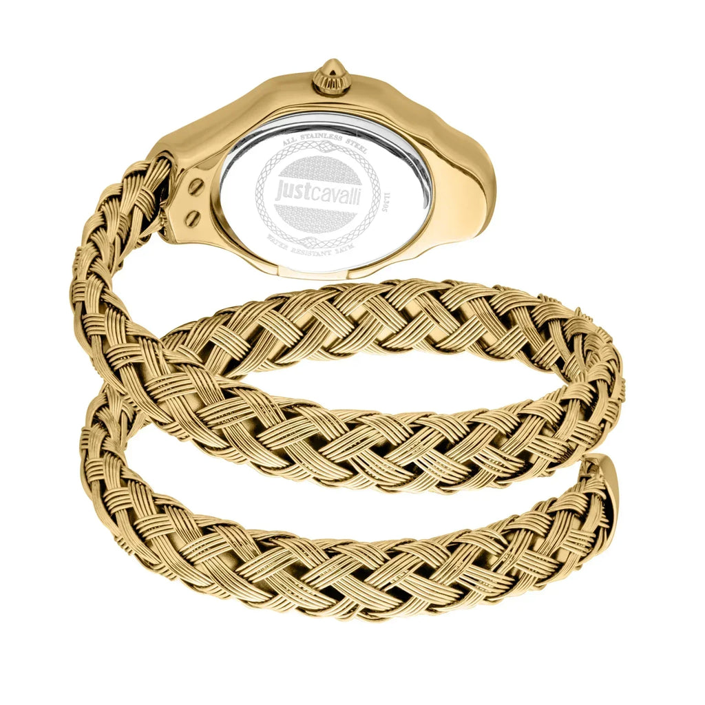 Just Cavalli Twined Mother of Pearl Dial Gold Steel Strap Watch for Women - JC1L305M0045
