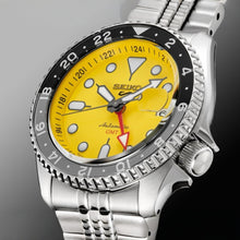 Load image into Gallery viewer, Seiko 5 Sport SKX GMT US Special Creation Automatic Yellow Dial Silver Steel Strap Watch for Men - SSK017K1