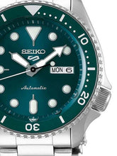 Load image into Gallery viewer, Seiko 5 Sports Automatic Green Dial Silver Steel Strap Watch For Men - SRPD61K1