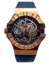 Load image into Gallery viewer, Maserati Automatic Skeleton Dial Rose Gold Blue Leather Strap Watch For Men - R8821108022