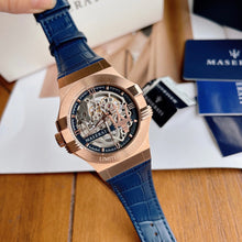 Load image into Gallery viewer, Maserati Automatic Skeleton Dial Rose Gold Blue Leather Strap Watch For Men - R8821108022