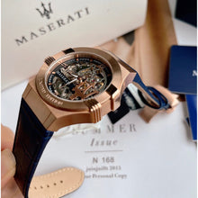 Load image into Gallery viewer, Maserati Automatic Skeleton Dial Rose Gold Blue Leather Strap Watch For Men - R8821108022