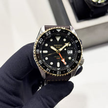 Load image into Gallery viewer, Seiko 5 Sports SKX GMT Automatic Mocha Black Dial Brown Leather Strap Watch For Men - SSK036K1