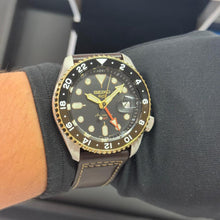 Load image into Gallery viewer, Seiko 5 Sports SKX GMT Automatic Mocha Black Dial Brown Leather Strap Watch For Men - SSK036K1