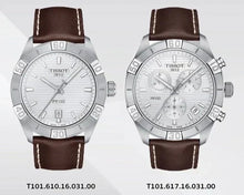 Load image into Gallery viewer, Tissot PR 100 Sport Quartz Chronograph Silver Dial Brown Leather Strap Watch For Men - T101.617.16.031.00