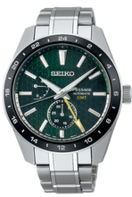 Load image into Gallery viewer, Seiko Presage Sharp Edged Series GMT Green Dial Silver Steel Strap Watch For Men - SPB219J1